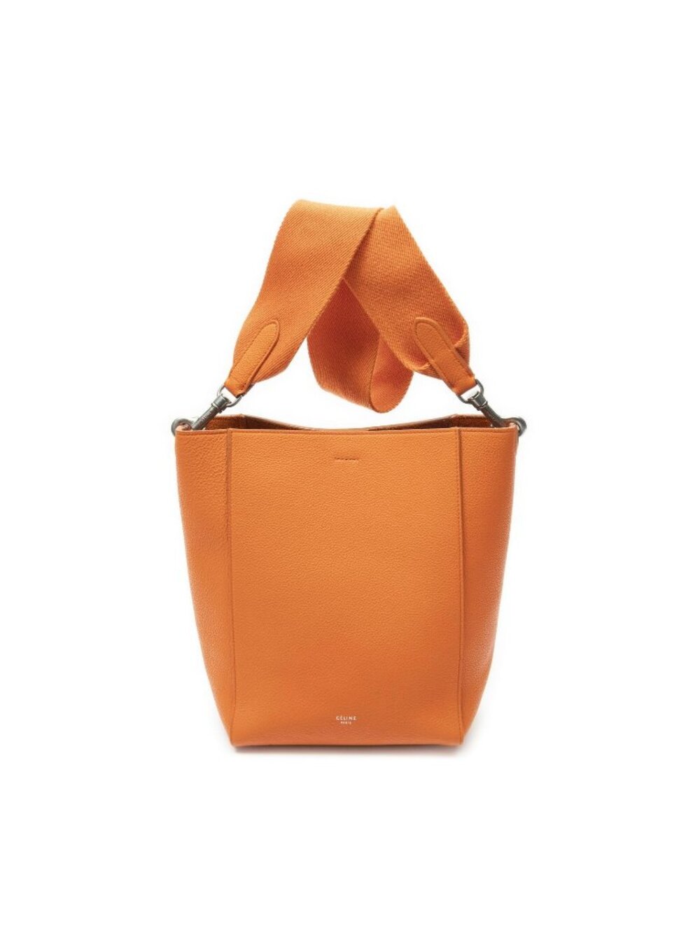 Celine Sangles Bucket Bag Vivid Orange Gray Leather